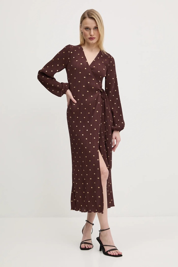 Haljina Never Fully Dressed Plisse dugi smeđa NFDDR1932