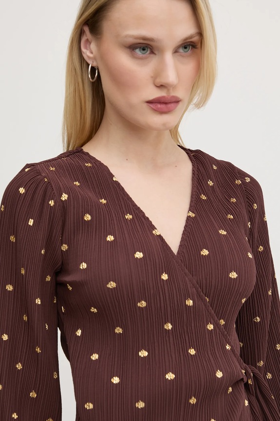 Haljina Never Fully Dressed Plisse NFDDR1932 smeđa SS25