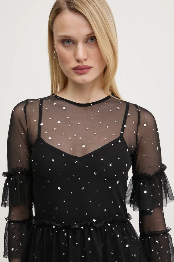 Obleka Never Fully Dressed Star Mesh NFDDR1804 črna SS25