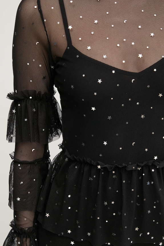 Obleka Never Fully Dressed Star Mesh NFDDR1804 črna