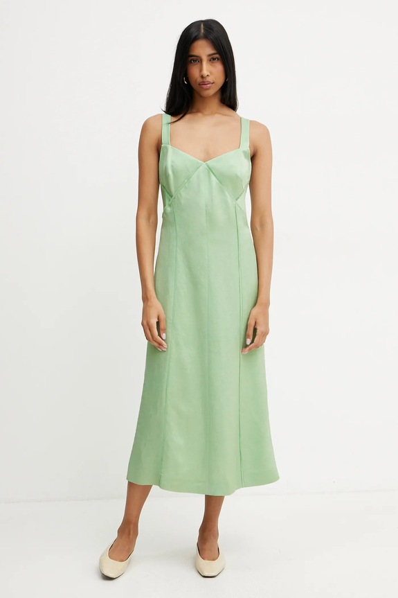 Haljina s dodatkom lana BOSS 50535332 zelena SS25