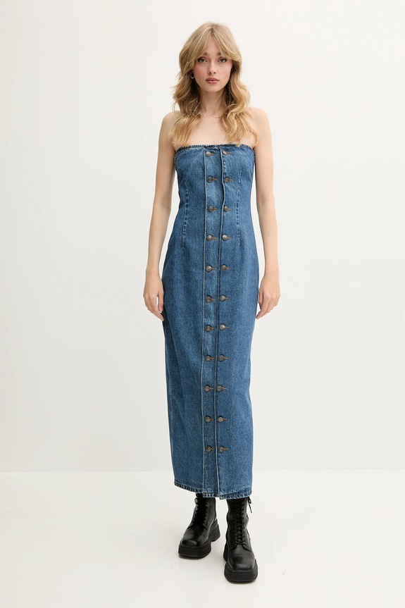 Rotate rochie din denim midi albastru 1140741602