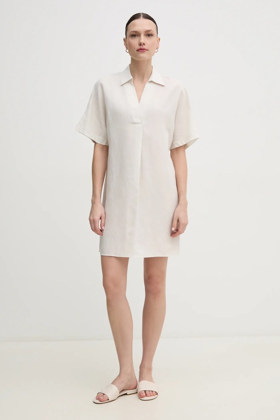 Φόρεμα από λινό μείγμα Calvin Klein K20K208382 μπεζ SS25