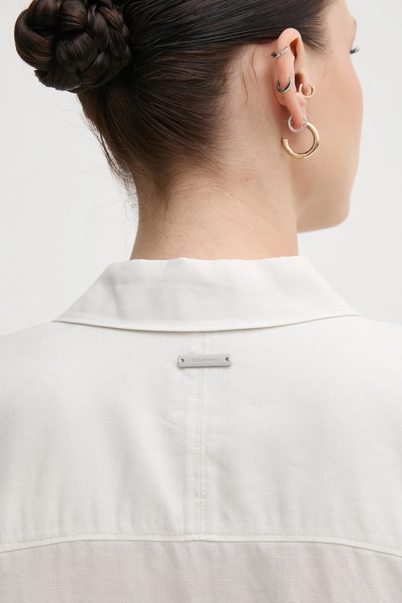 Φόρεμα από λινό μείγμα Calvin Klein K20K208382 μπεζ