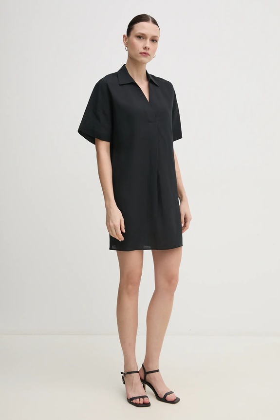 Šaty s prímesou ľanu Calvin Klein K20K208382 čierna SS25