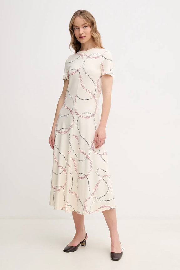 Pamučna haljina Tommy Hilfiger bež WW0WW44547