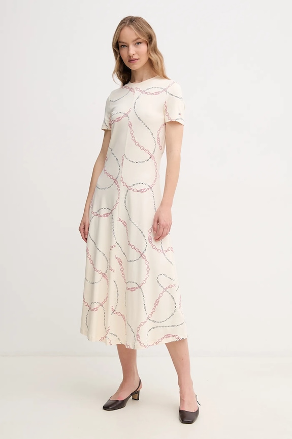 Pamučna haljina Tommy Hilfiger bež WW0WW44547