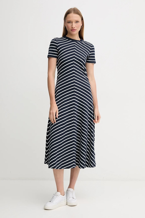 Bavlněné šaty Tommy Hilfiger midi námořnická modř WW0WW44547