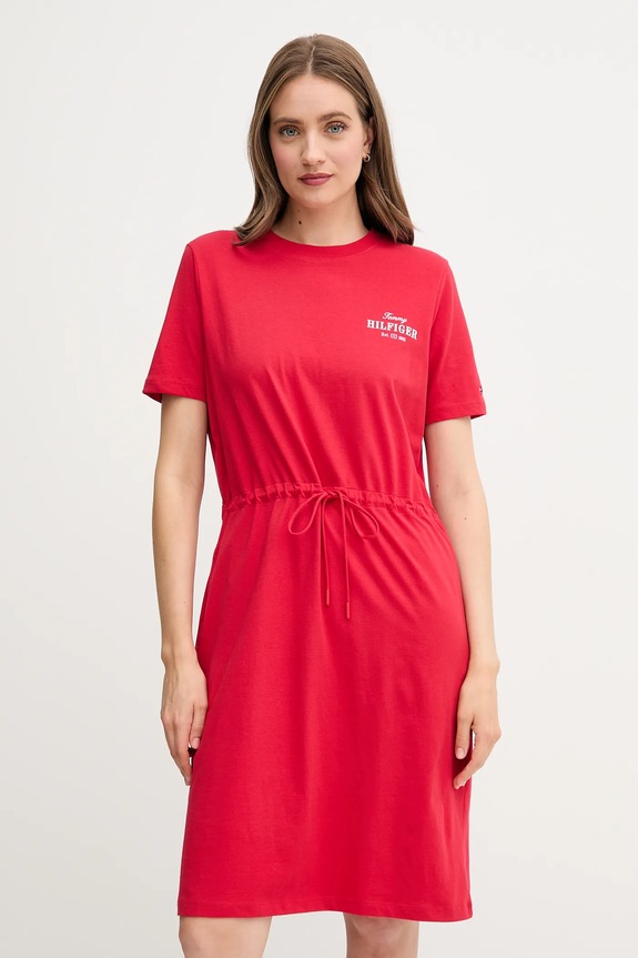 Βαμβακερό φόρεμα Tommy Hilfiger casual κόκκινο WW0WW45529