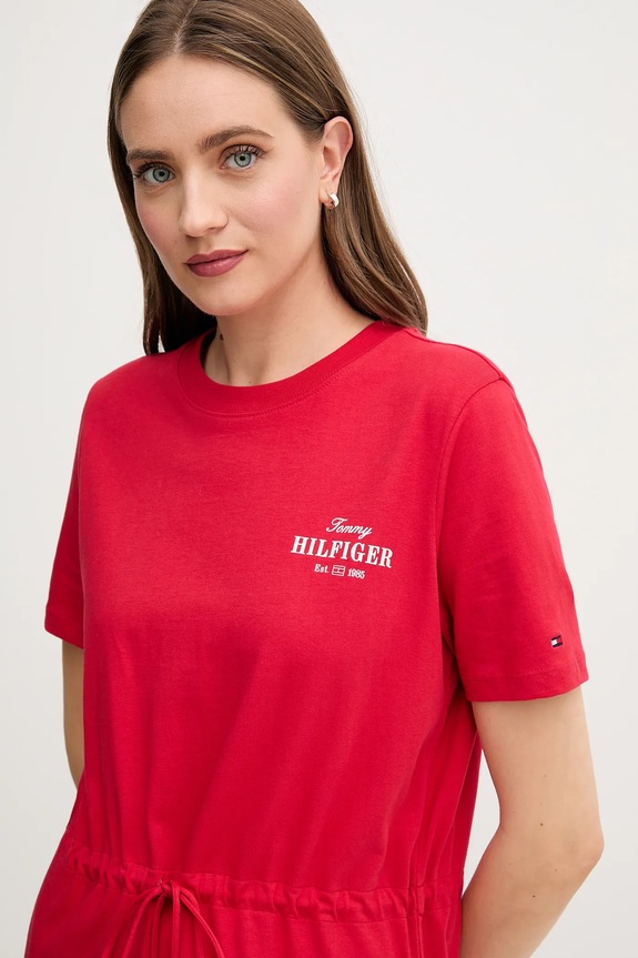 Βαμβακερό φόρεμα Tommy Hilfiger κόκκινο WW0WW45529