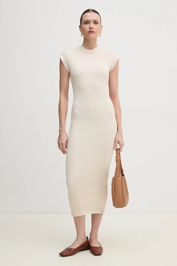 Šaty Tommy Hilfiger pletenina béžová WW0WW44493