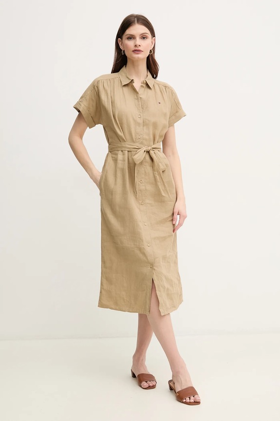 Tommy Hilfiger rochie din in WW0WW44653 verde SS25