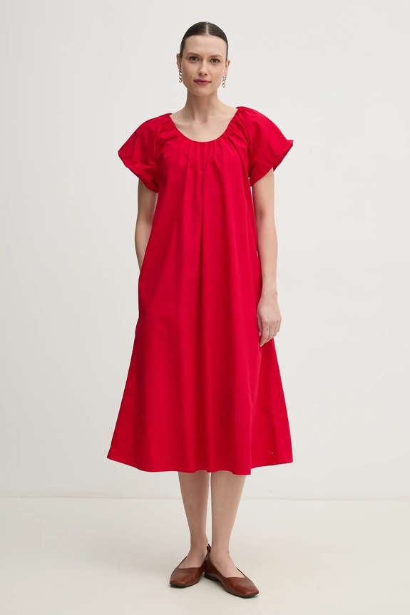Tommy Hilfiger vestito in cotone midi rosso WW0WW44667
