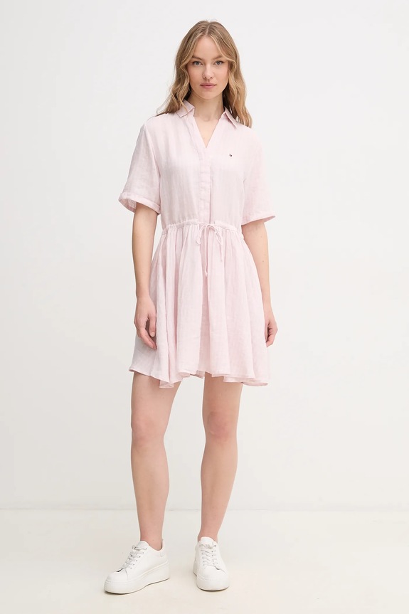 Tommy Hilfiger sukienka lniana WW0WW44672 różowy SS25