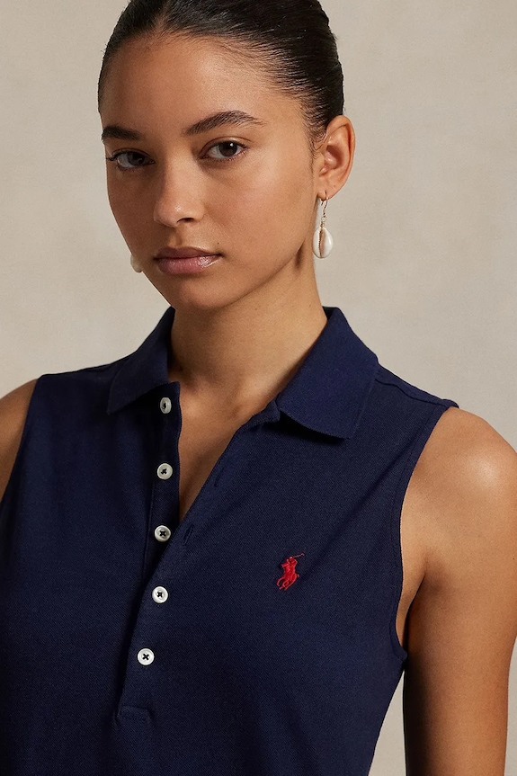 Βαμβακερό φόρεμα Polo Ralph Lauren σκούρο μπλε 211968292
