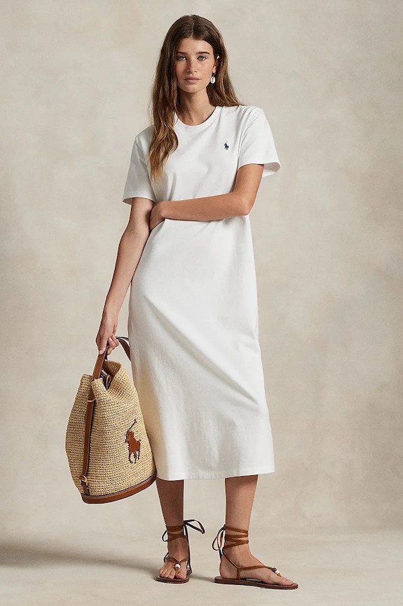 Polo Ralph Lauren sukienka bawełniana bawełna biały 211971066