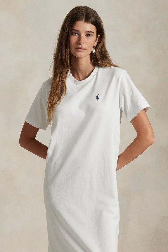 Odzież Polo Ralph Lauren sukienka bawełniana 211971066 biały