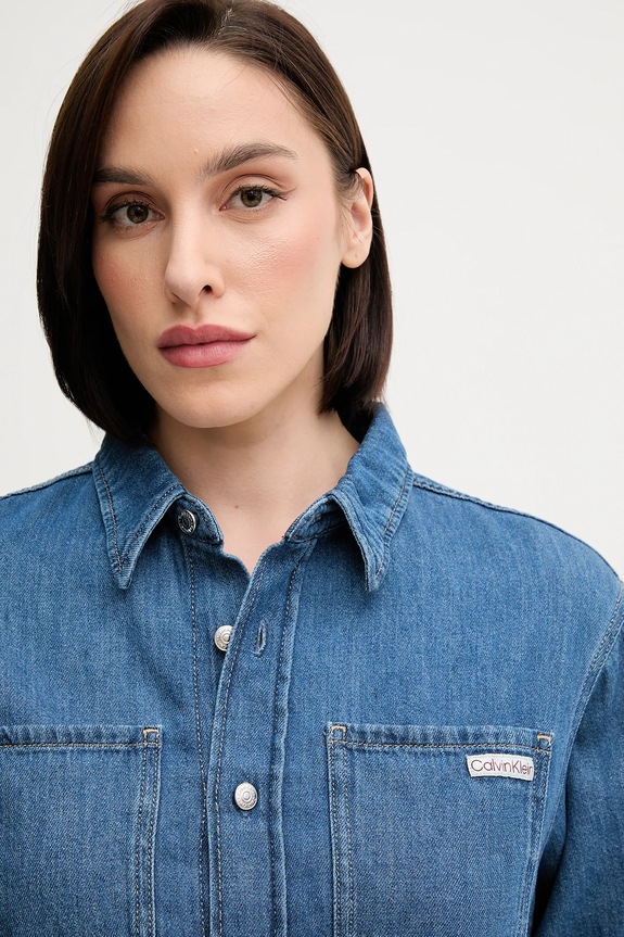 Calvin Klein Jeans sukienka z domieszką lnu niebieski J20J225169