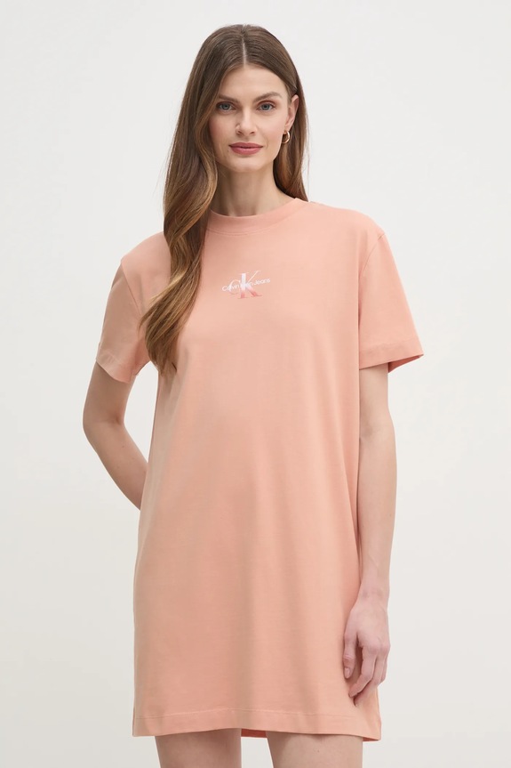 Šaty Calvin Klein Jeans s elastanom oranžová J20J225273