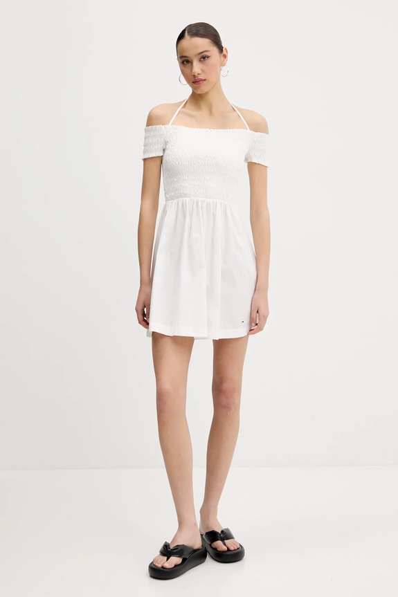 Βαμβακερό φόρεμα Tommy Jeans DW0DW20343 λευκό SS25