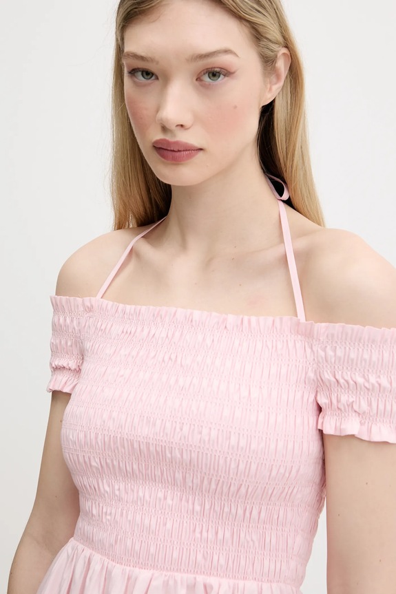 Βαμβακερό φόρεμα Tommy Jeans ροζ DW0DW20343