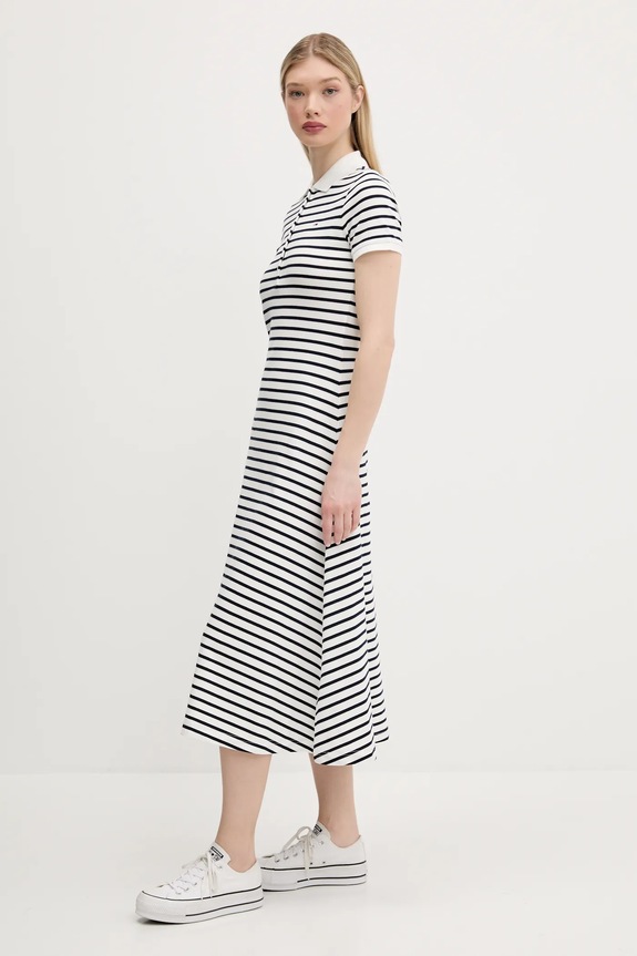 Tommy Jeans sukienka rozkloszowana bawełniana z elastanem DW0DW20383 biały SS25