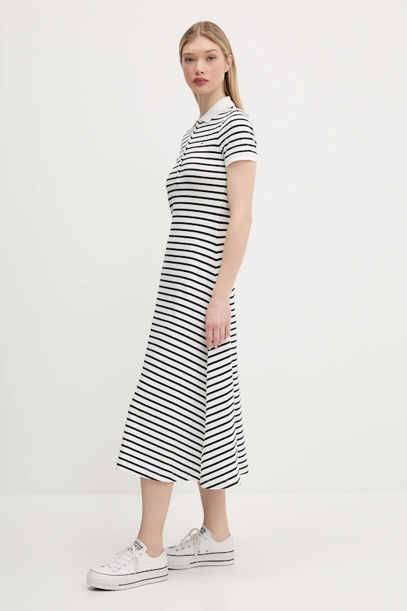 Tommy Jeans sukienka rozkloszowana bawełniana z elastanem DW0DW20383 biały SS25