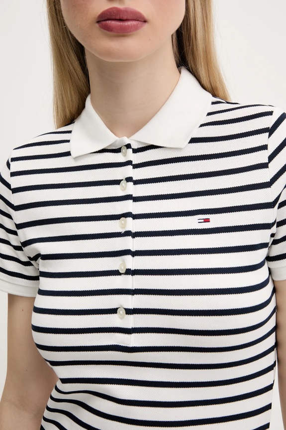 Tommy Jeans sukienka rozkloszowana bawełniana z elastanem DW0DW20383 biały