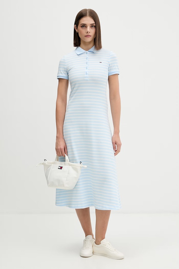 Tommy Jeans šaty s rozšíreným strihom bavlnené s elastanom DW0DW20383 modrá SS25