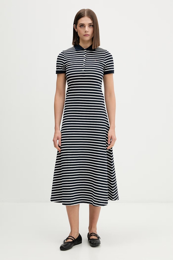 Tommy Jeans sukienka rozkloszowana bawełniana z elastanem granatowy DW0DW20383