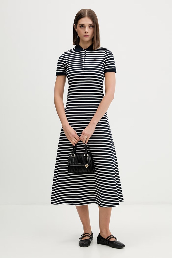 Tommy Jeans sukienka rozkloszowana bawełniana z elastanem DW0DW20383 granatowy SS25