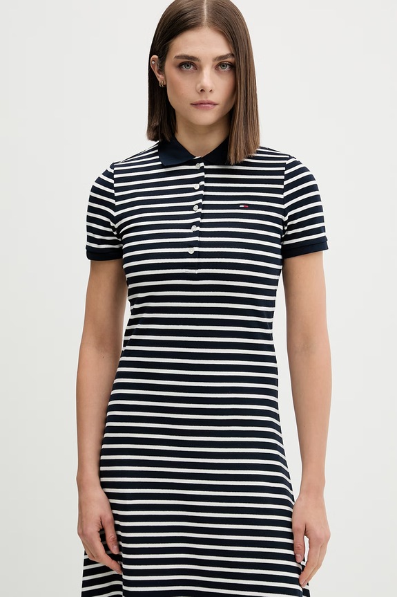 Tommy Jeans sukienka rozkloszowana bawełniana z elastanem granatowy DW0DW20383