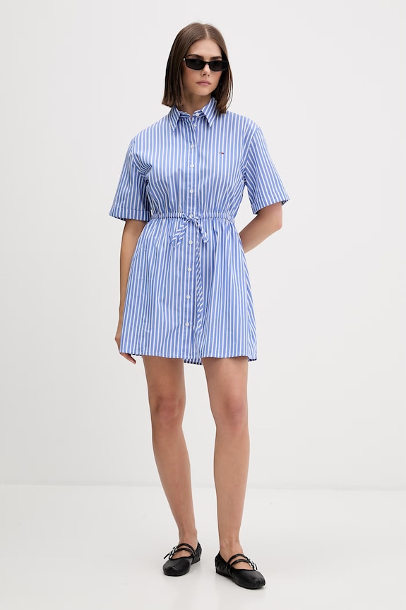 Tommy Jeans rochie tip cămașă din bumbac DW0DW20617 albastru SS26