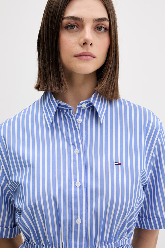 Tommy Jeans rochie tip cămașă din bumbac albastru DW0DW20617