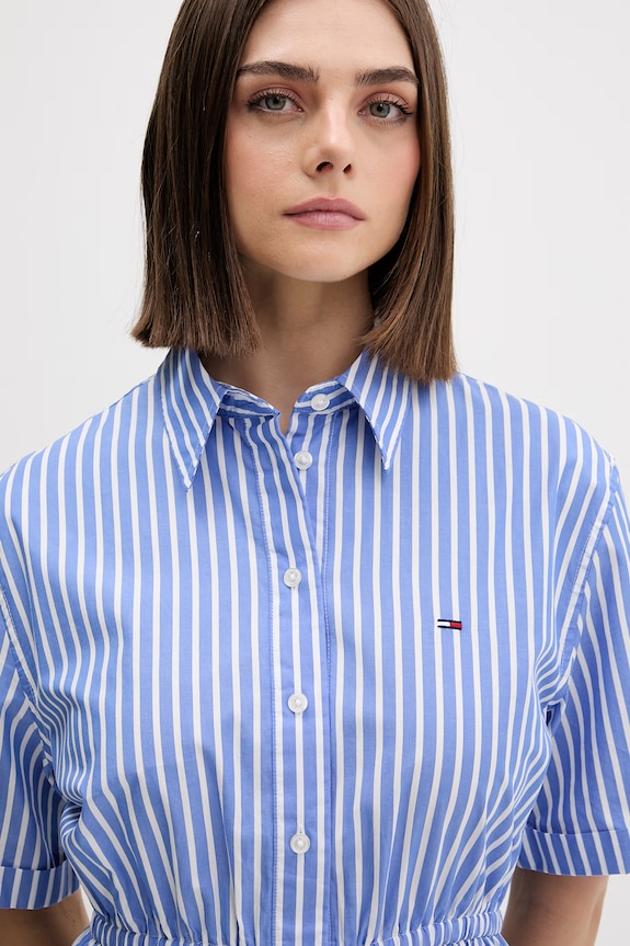 Tommy Jeans rochie tip cămașă din bumbac albastru DW0DW20617