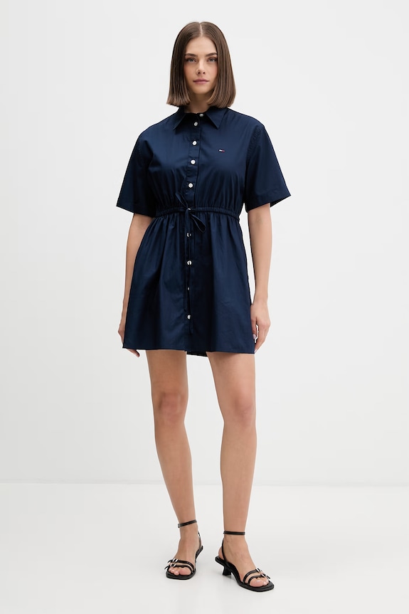 Tommy Jeans sukienka koszulowa bawełniana DW0DW20617 granatowy SS26