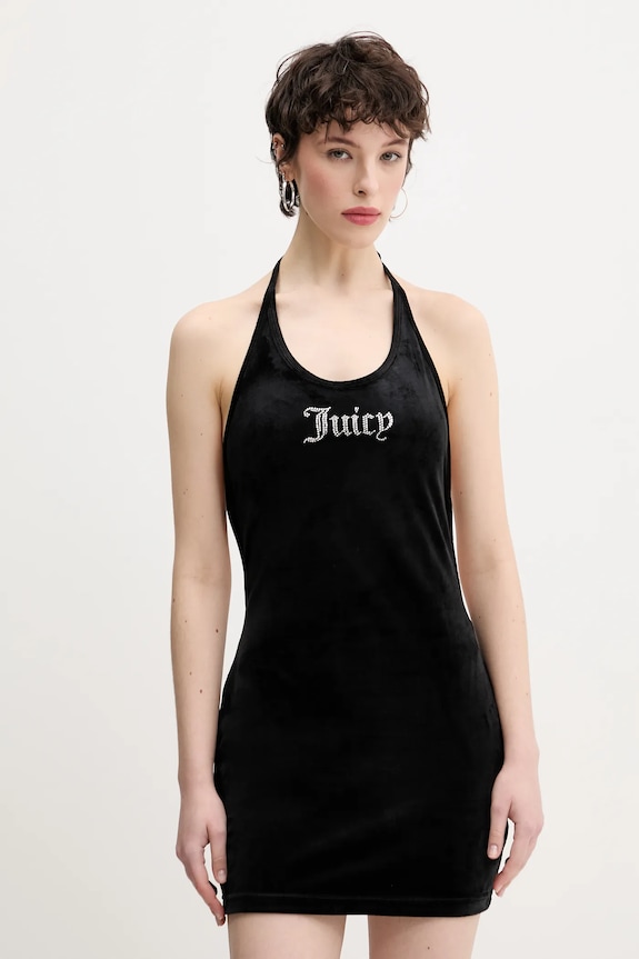 Juicy Couture rochie de catifea HALTER mini negru JCWED125326