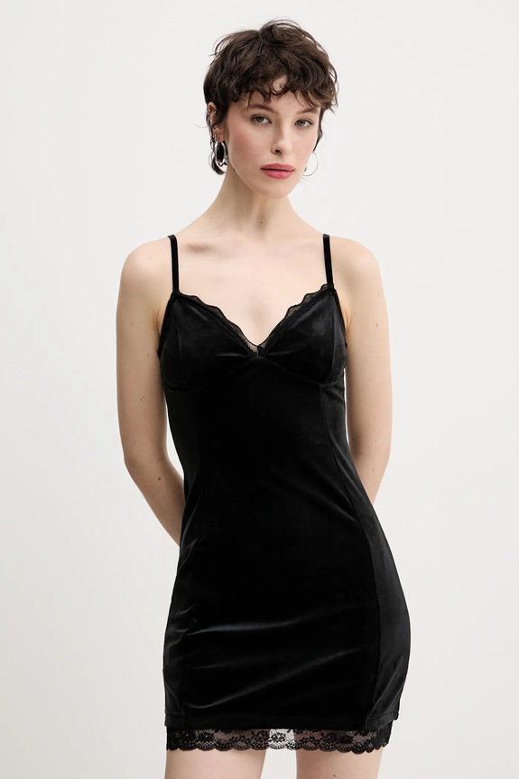 Кадифена рокля Juicy Couture JUICY HIBISCUS CRYSTAL еластичен черен JCWED125337