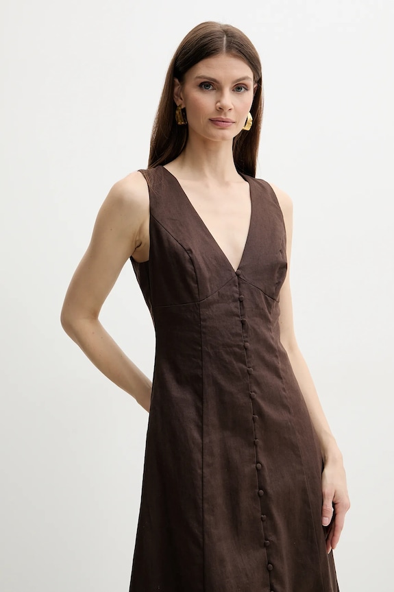 Bardot rochie din in CORDELIA maro 59808DB