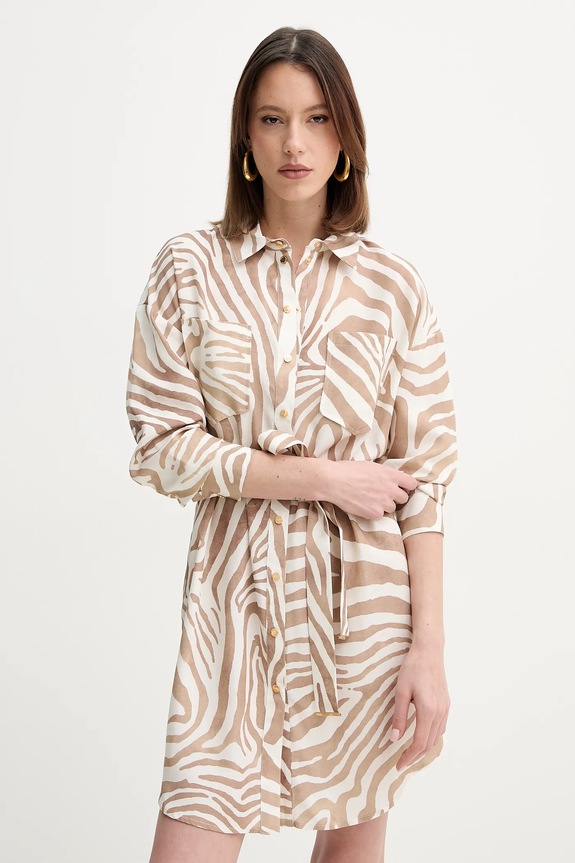 Šaty s příměsí lnu Marciano by Guess ROSIE mini béžová 5GGK41.7314A