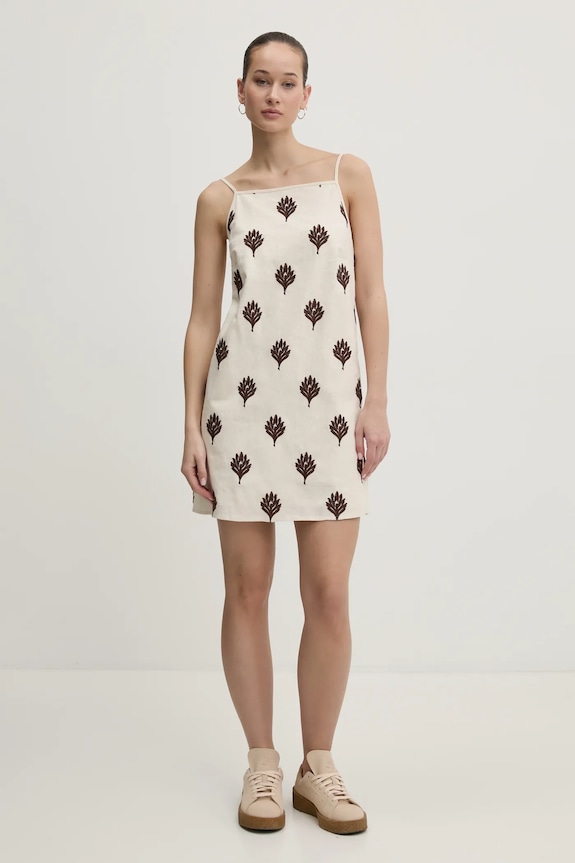 Lněné šaty Abercrombie & Fitch KI159.5661.454 béžová SS25
