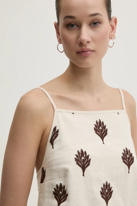 Lněné šaty Abercrombie & Fitch béžová KI159.5661.454