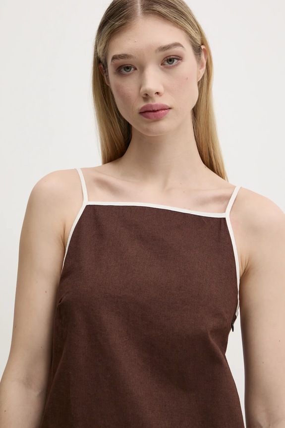 Λινό φόρεμα Abercrombie & Fitch καφέ KI159.5662.480