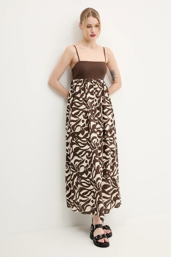 Lanena obleka Abercrombie & Fitch Casual rjava KI159.5682.419