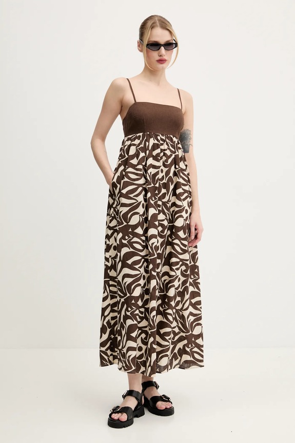 Lanena obleka Abercrombie & Fitch KI159.5682.419 rjava SS25