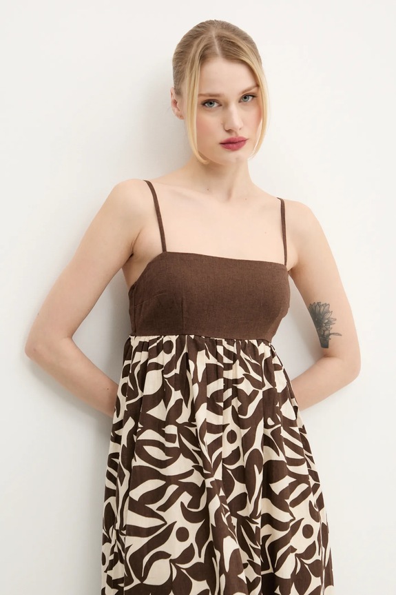 Lanena obleka Abercrombie & Fitch rjava KI159.5682.419