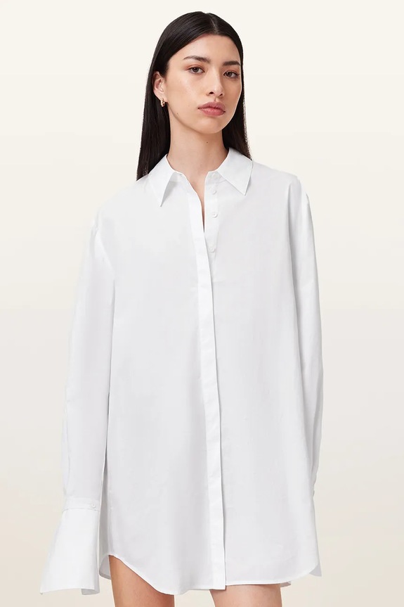Βαμβακερό φόρεμα AllSaints ALBER μακρύ λευκό W249DC