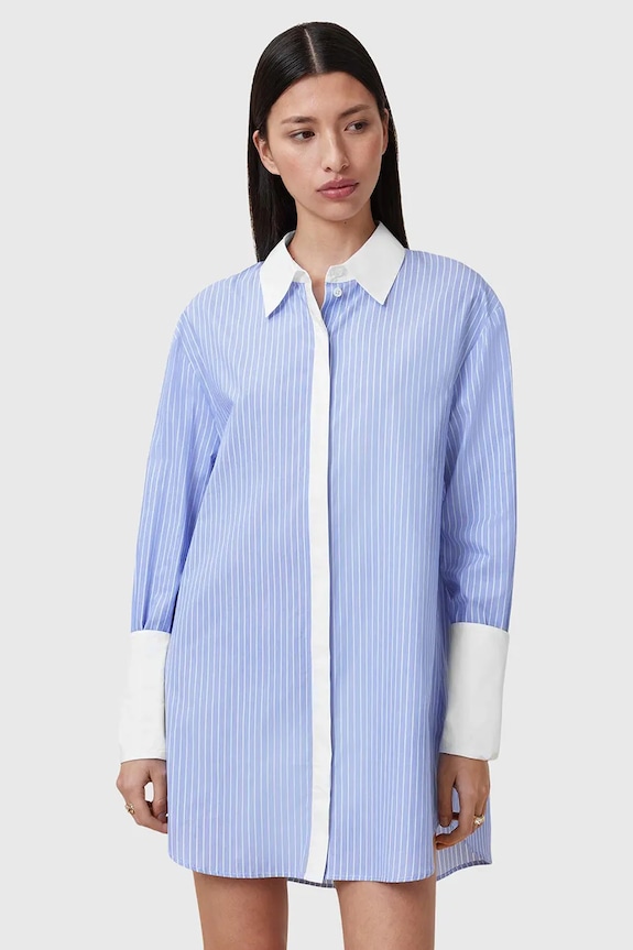 AllSaints rochie din bumbac ALBER mini albastru W250DC