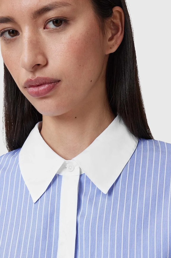 AllSaints rochie din bumbac ALBER W250DC albastru SS25