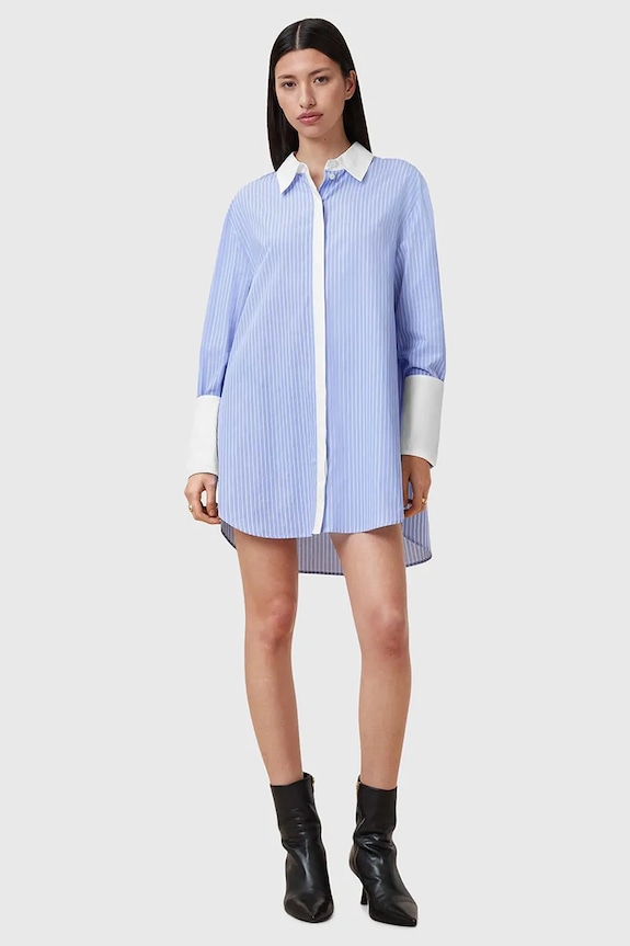 AllSaints rochie din bumbac ALBER W250DC albastru